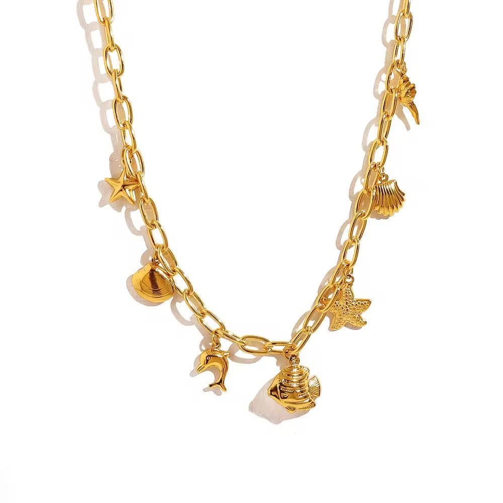 SJ 1286 chunky beach Necklace - 18k gold PVD plated 316 stainless steel - Anti tarnish