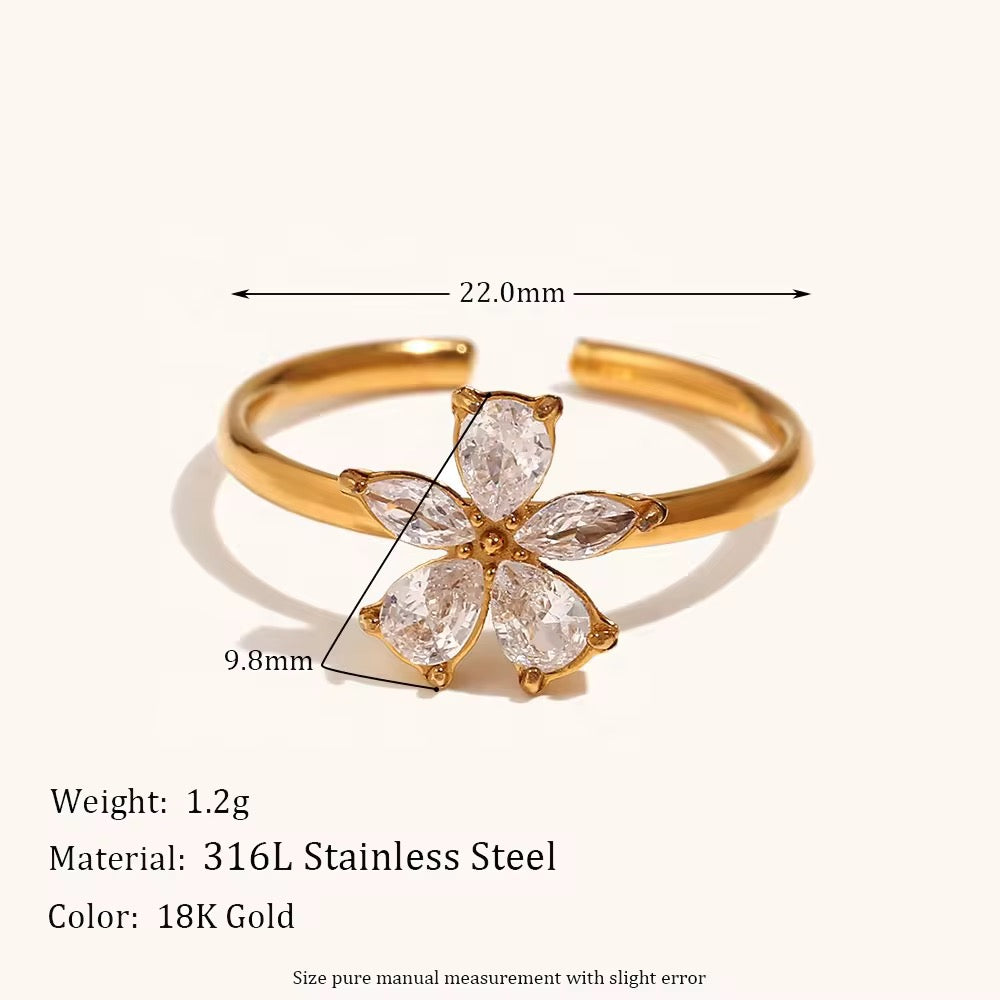 SJ 429 Floral Diamond Zircon Minimalistic Ring Adjustable - Premium 18k Gold PVD plated stainless steel - Anti tarnish - Wholesale