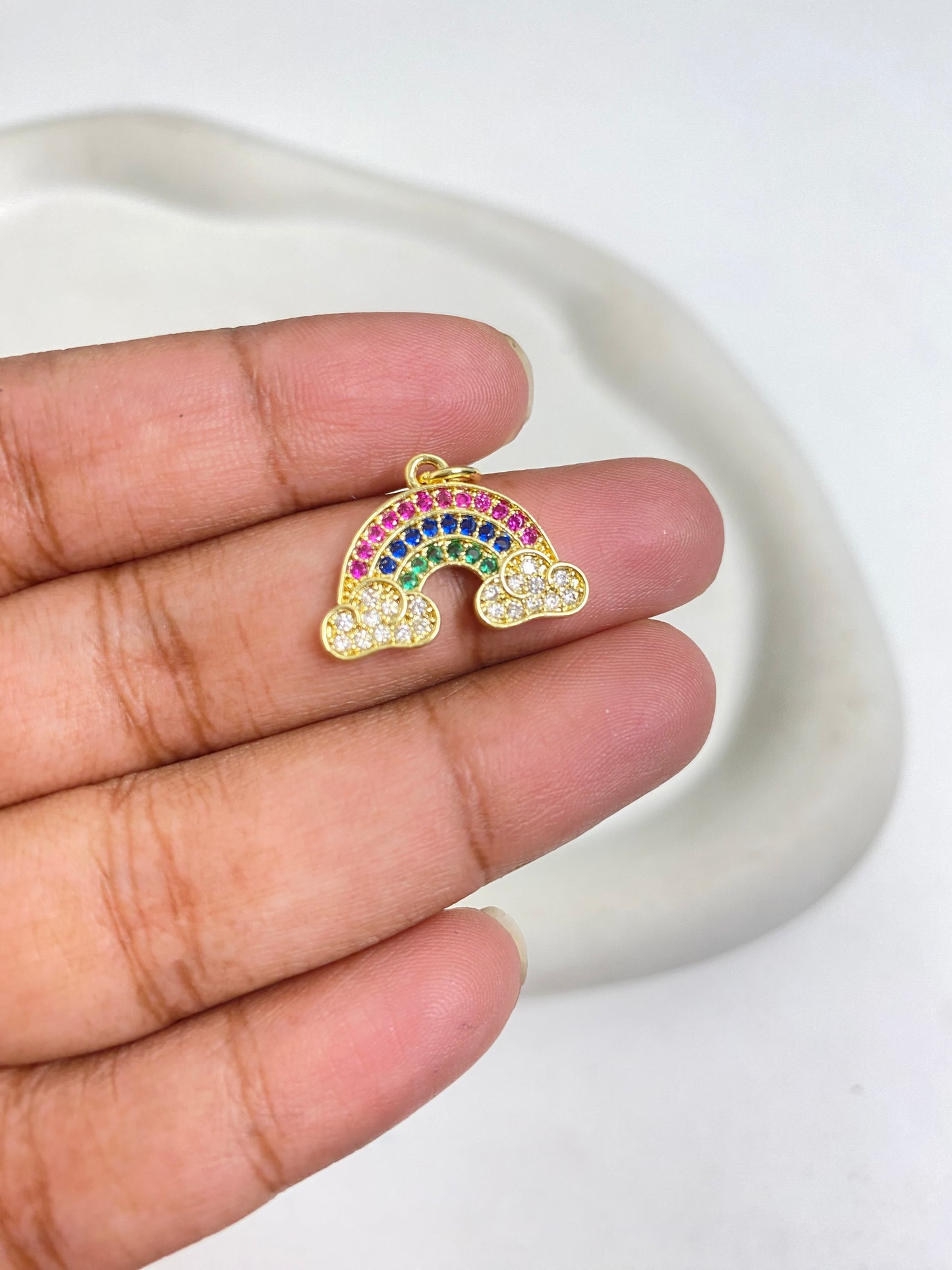 SS 1132 Rainbow Zircon Charm 14k Gold plated ( 1 pc ) Anti tarnish ( 20:14 mm )