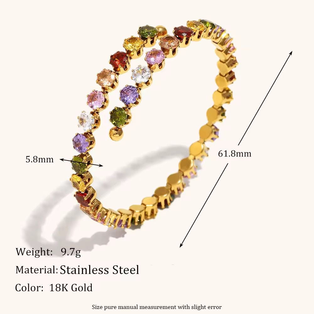 SJ 1118 Zircon cuff Bangle Bracelet - 18k Gold PVD plated stainless steel - Anti tarnish