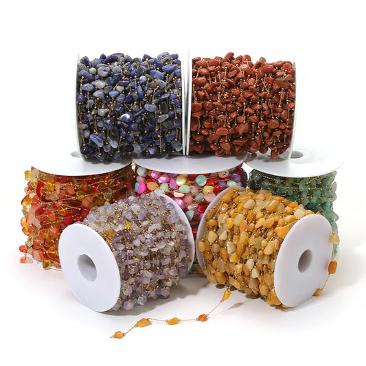 CN 43 Orange shiny gemstone crystal 18k gold PVD plated Stainless steel chain ( 1 feet ) Anti tarnish