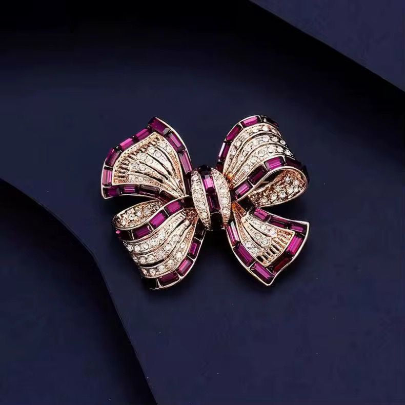 BR 51 Purple Bow Diamond Zircon Brooch ( 1 PC ) Anti Resistant