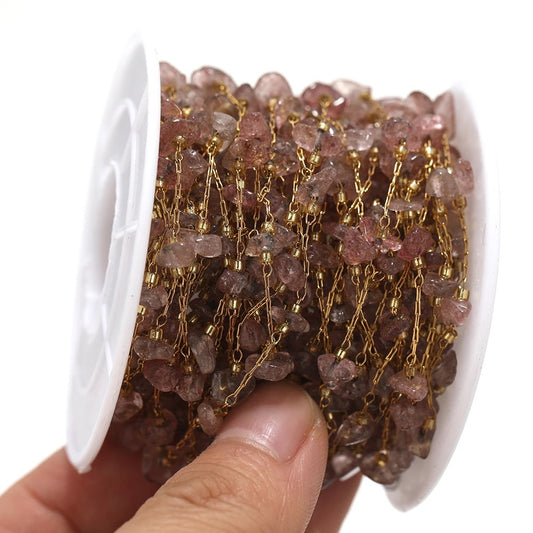 CN 222 Polychromatic gemstone crystal gold Stainless steel chain ( 1 feet )Anti tarnish