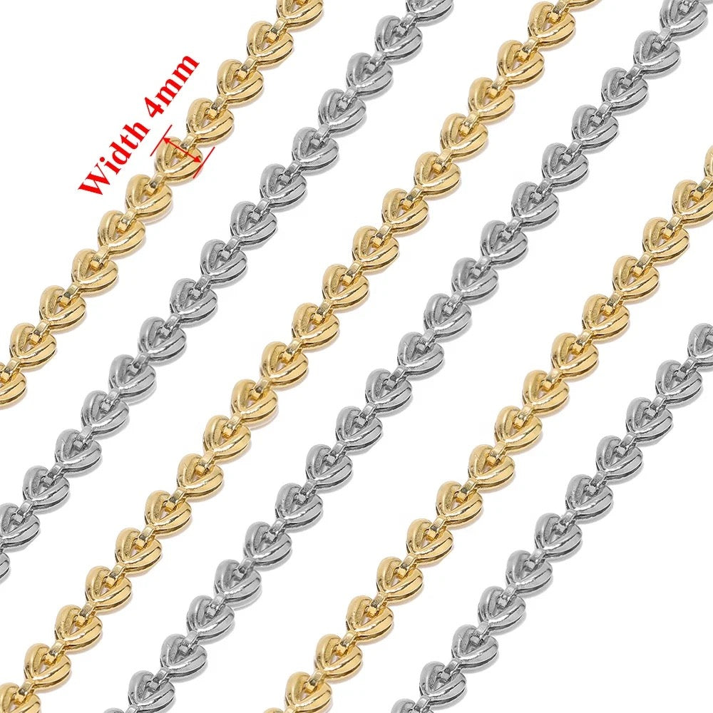 CN 130 Love Heart rolo Stainless steel chain - per feet - Anti tarnish