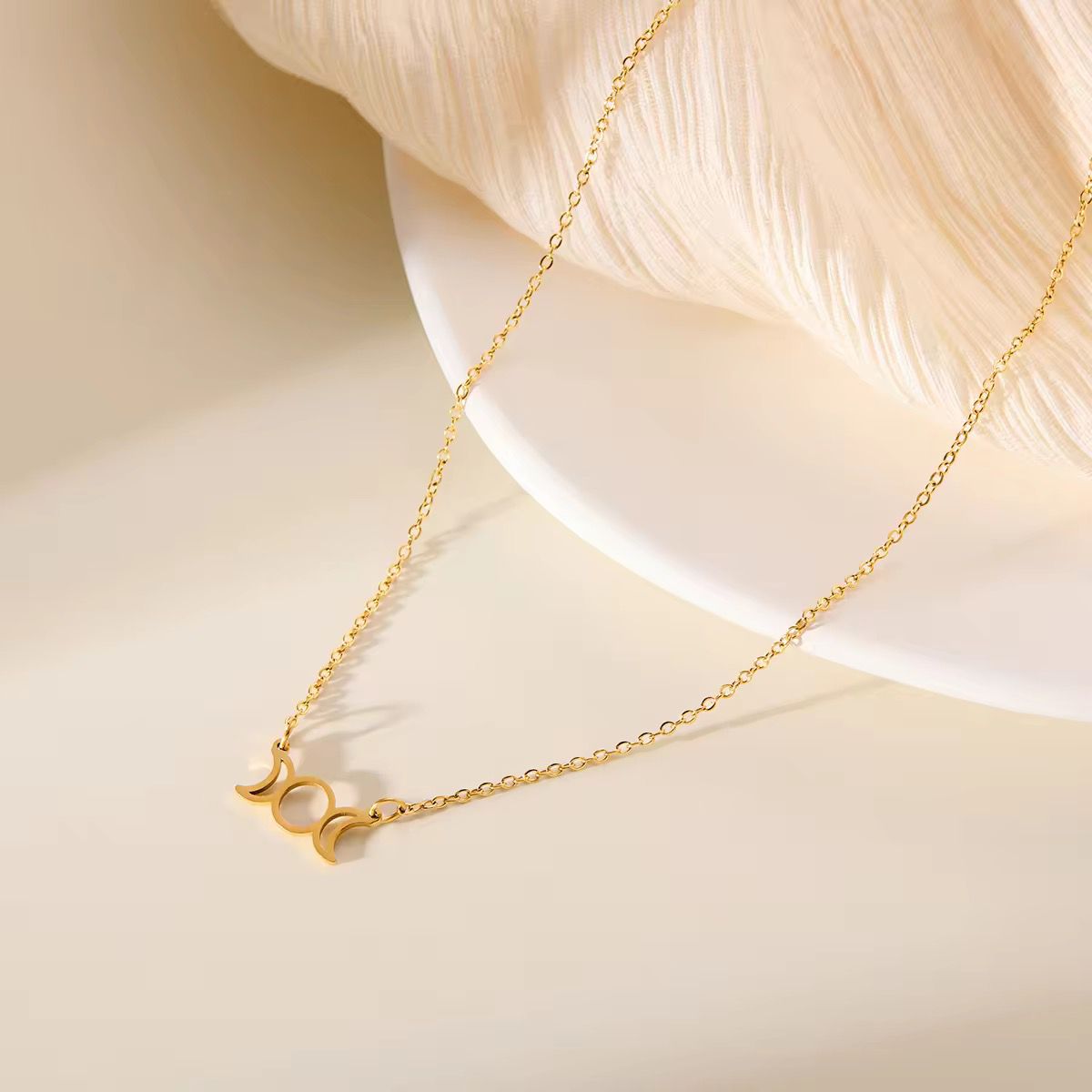 SJ 735 Hollow Moon Phase Necklace - 18k Gold PVD plated stainless steel - Anti tarnish