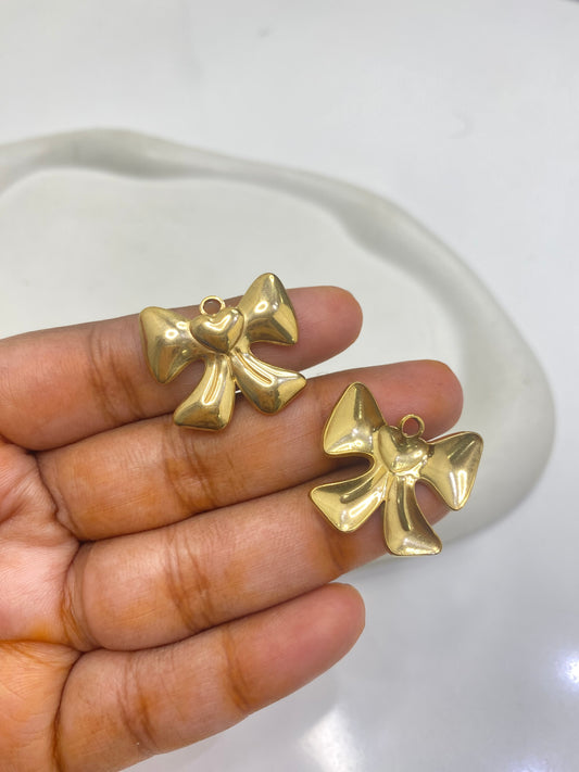 SS 2428 - Heart Bow charm 18k gold plated Stainless steel ( 1 pc ) Anti tarnish