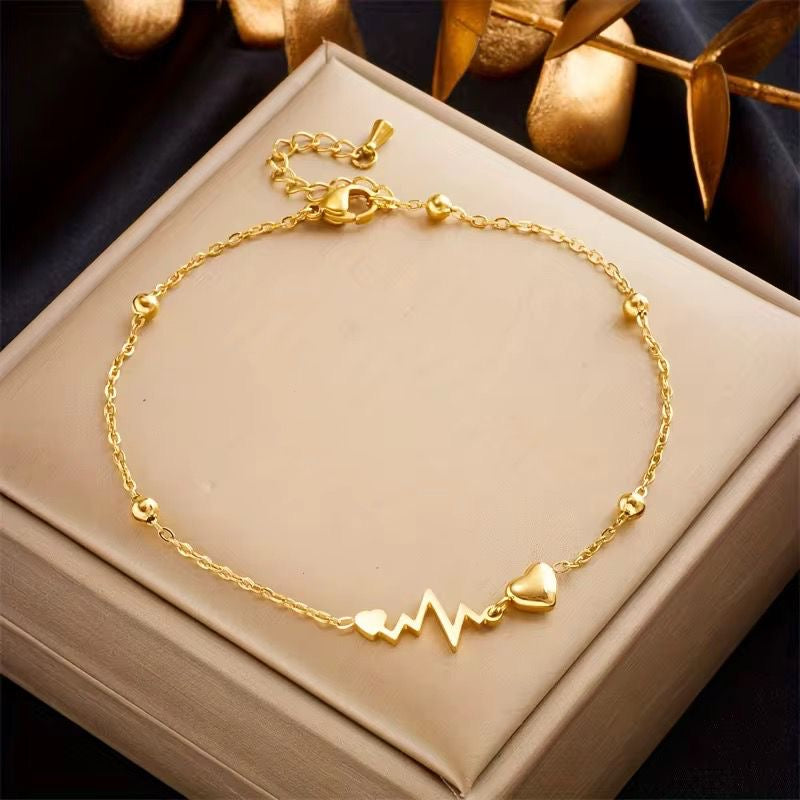 SJ 708 Heart beat Dainty Anklet - 18k Gold PVD plated stainless steel - Anti tarnish