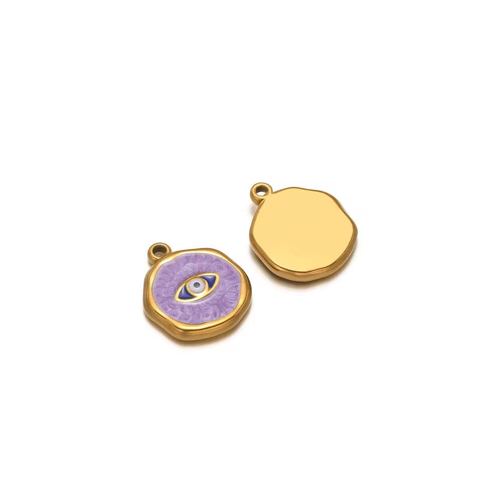 SS 1155 Purple Evil Eye Oil Dripping Charm 18K Gold PVD plated stainless steel ( 1 piece ) Anti tarnish ( 16:13 mm )