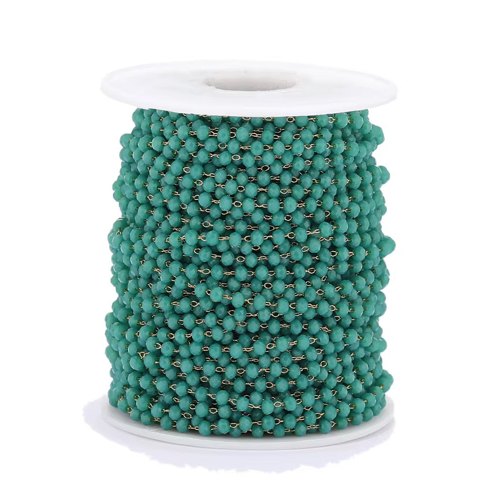 CN 366 Green Stone crystal 18k gold PVD plated 316 Stainless steel chain ( 1 feet ) Anti tarnish