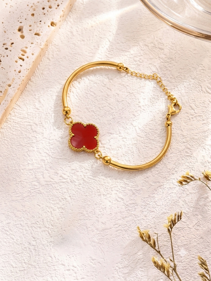 BSJ16C red Clover bracelet - 18k gold PVD plated