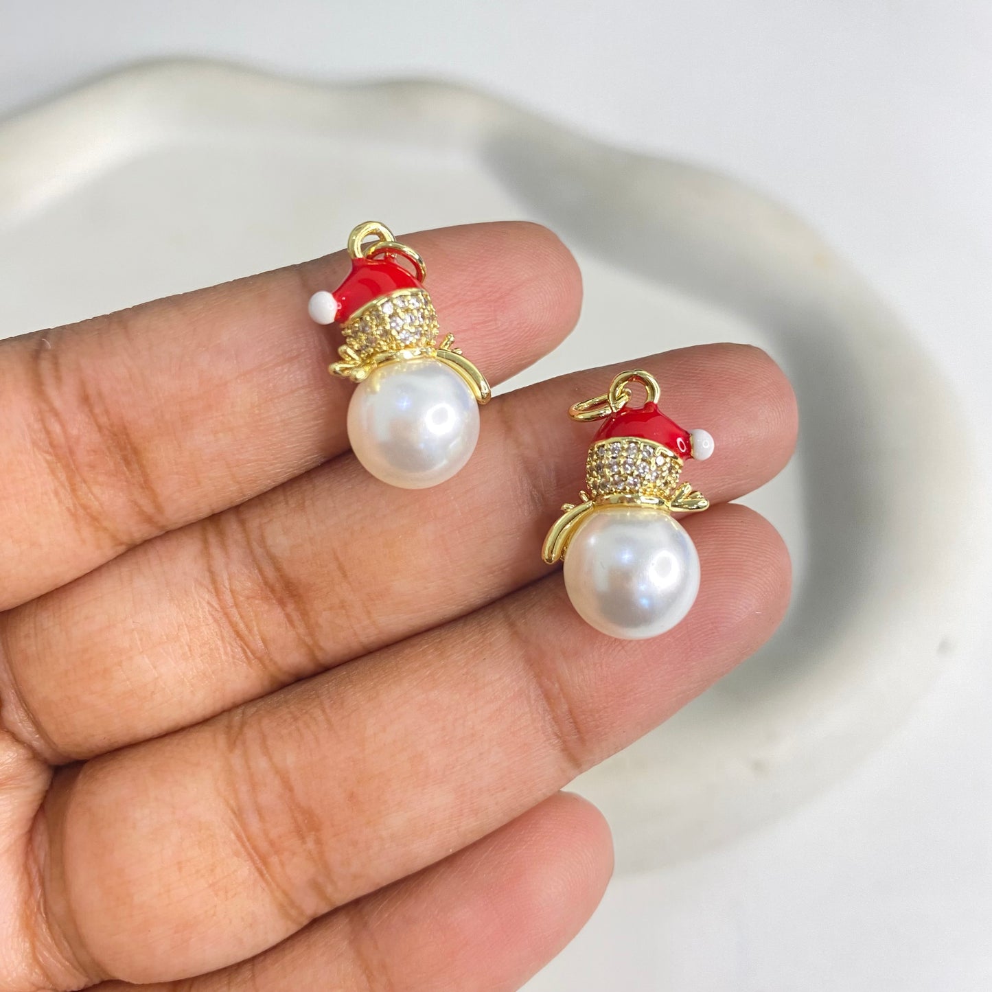 SS 1230 Snowman Christmas Zircon charm 18k gold plated ( 1 pc ) Anti tarnish ( 13:10 mm )