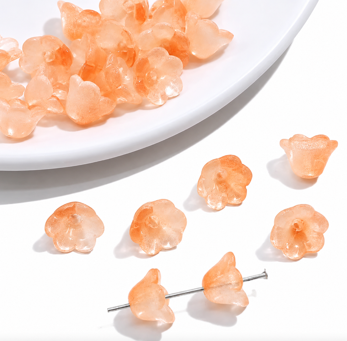 GB63M dual tone orange flower glass bead ( 1 pc )