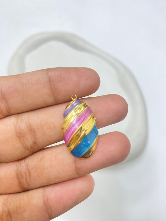 SS 2556 Vintage shiny striped charm 18k gold plated stainless steel ( 1 piece ) Anti tarnish