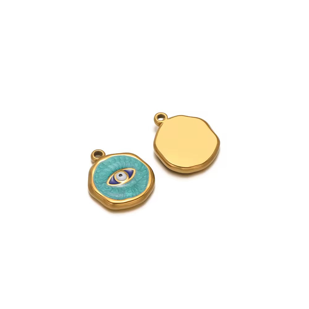 SS 1151 Sea Green Evil Eye Oil Dripping Charm 18K Gold PVD plated stainless steel ( 1 piece ) Anti tarnish ( 16:13 mm )