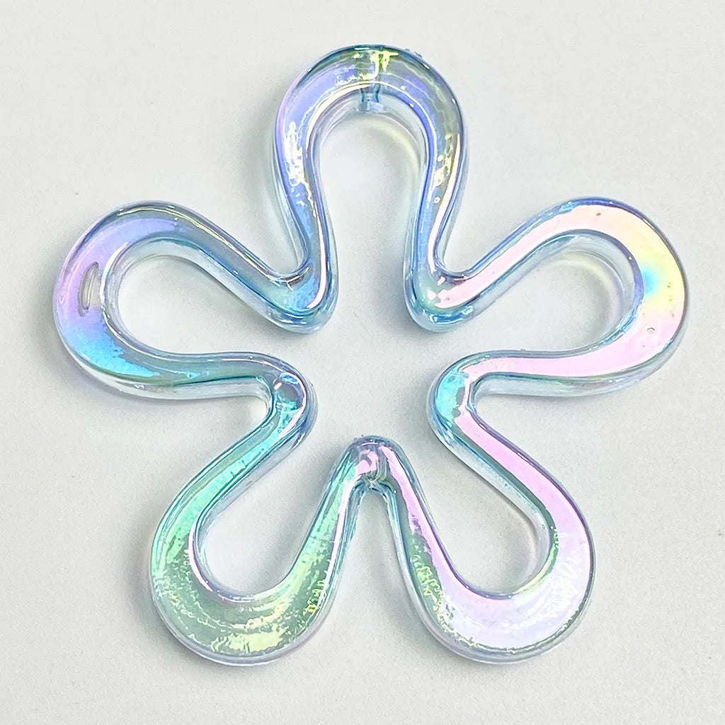BBB 135 (F) Blue tone flower Holographic Luminous uv plated shiny irrediscent Acrylic bead ( 1 pc )