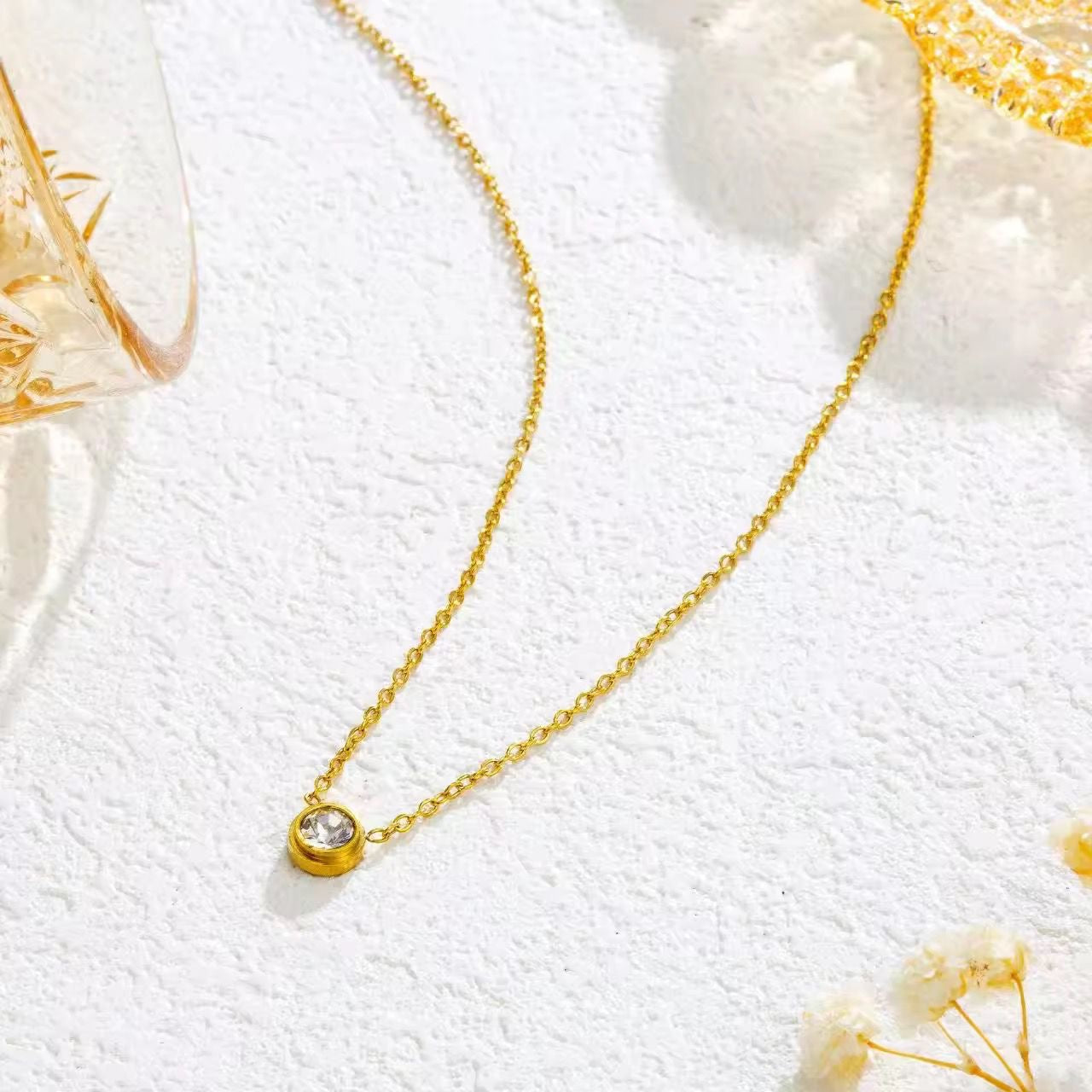 SJ 576 dainty zircon necklace - 18k Gold PVD plated stainless steel - Anti tarnish
