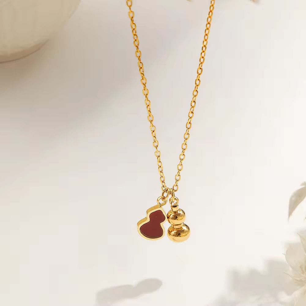 NSJ43B Hulu Fortune Double Charm Necklace 18k Gold PVD plated