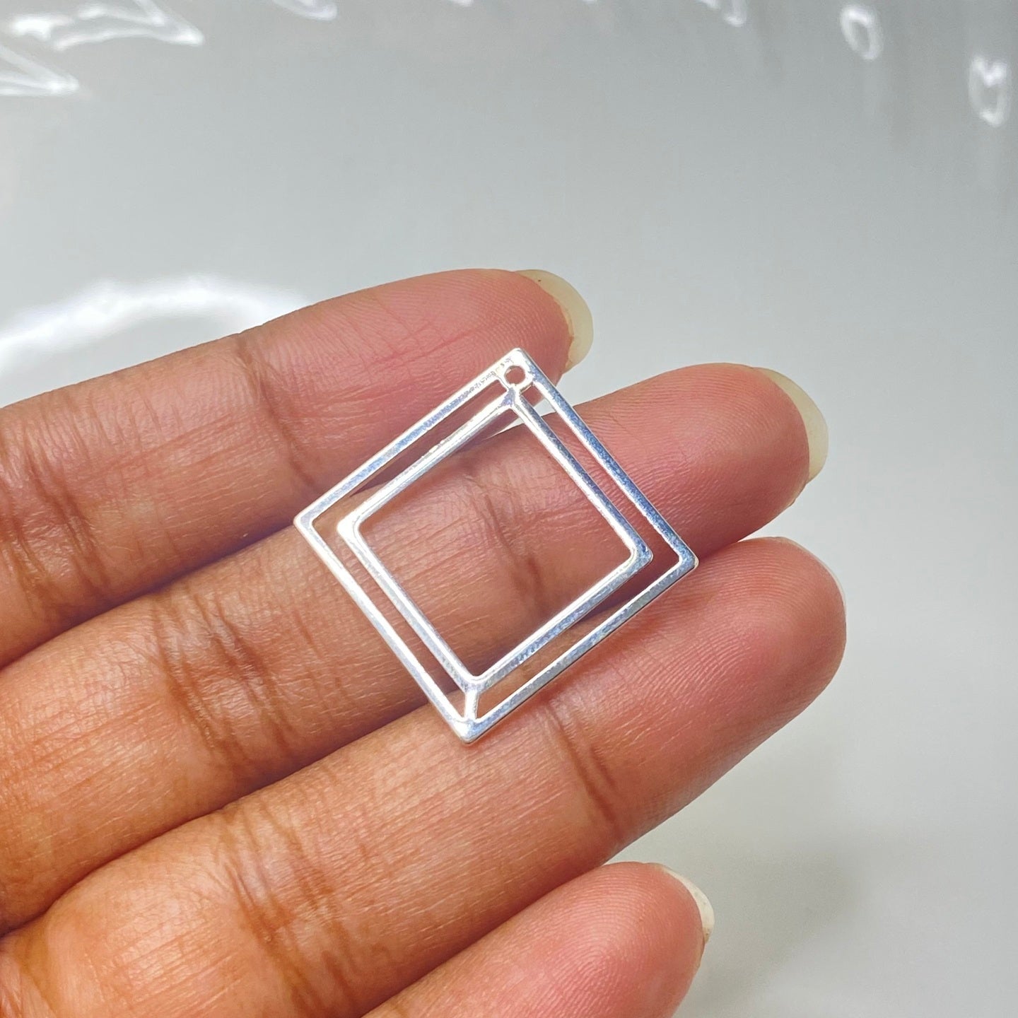 SS 268 Double square silver plated charm