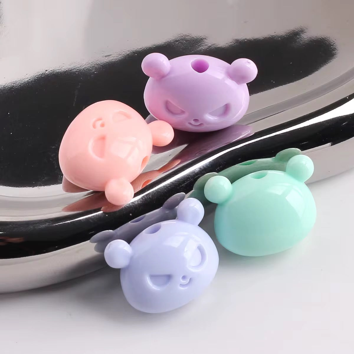 BBB 263 (g) Purple Cartoon Bear Head Bead ( 1 pc ) Solid Acrylic ( 18 mm )