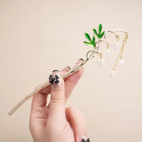 HA 06 Pearly Hair Stick with Dangling Drop - Retro korean Style ( 1 pc )