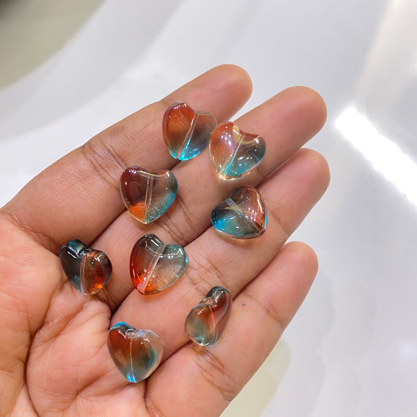 GB 1052 - brownish sky blue heart glass beads - per piece