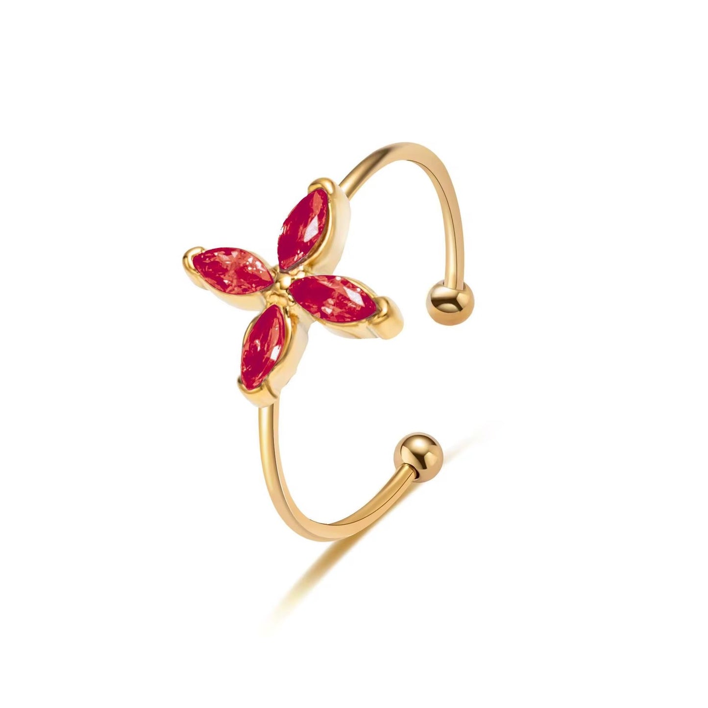 SJ 722 Pink Toned Zircon Flower Dainty Ring Adjustable - 18k Gold PVD plated stainless steel - Anti tarnish