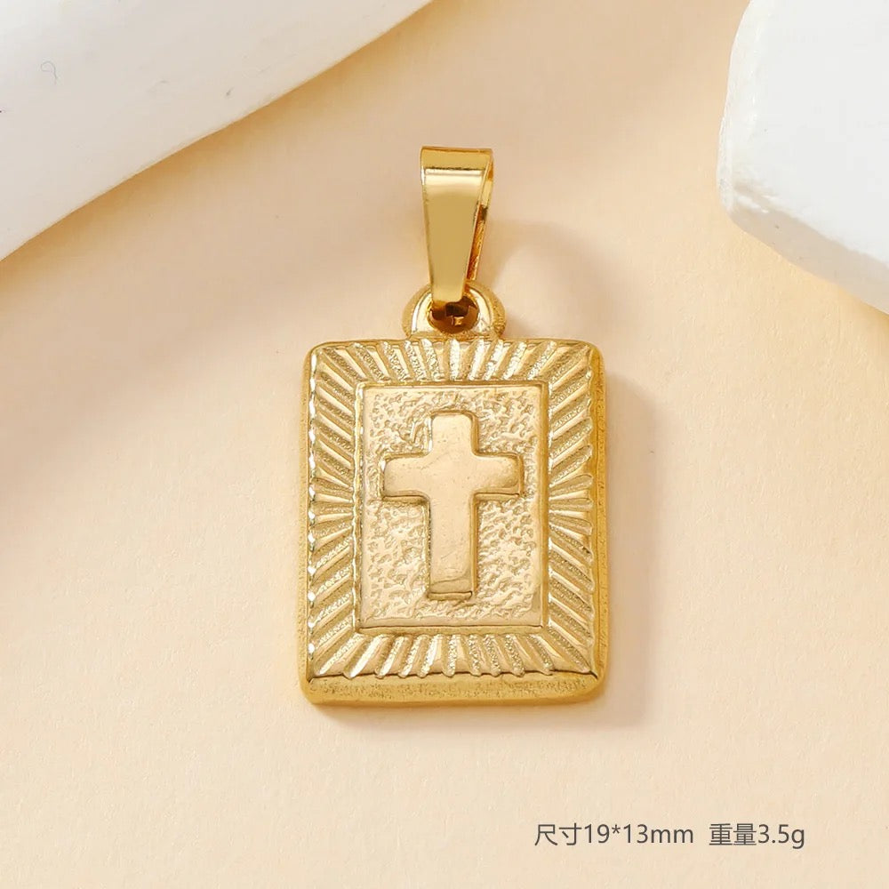 SS 1892 Cross Rectangle Stainless steel charm with pendant bail ( 1 pc ) Anti tarnish