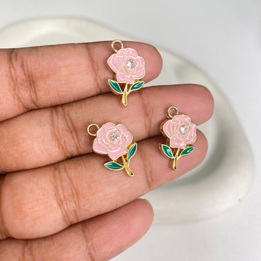 BBB 293 (f) Light Pink Rose Flower enamel charm ( 1 pc ) High quality shine ( 12:15mm )