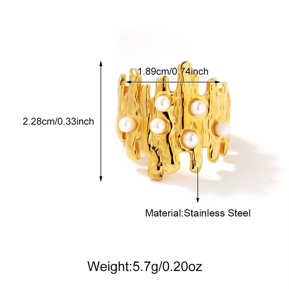 SJ 947 Pearl Stripe Ring Adjustable - 18k PVD gold plated stainless steel- Anti tarnish