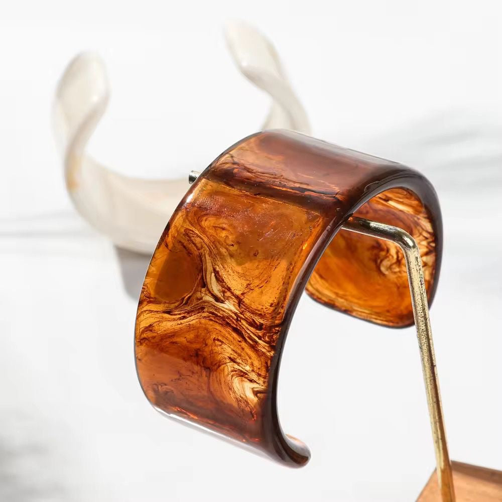 RJ 08 Amber Semi circular Wide Cuff Bracelet - Anti tarnish