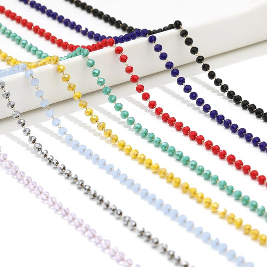 CN 236 Black Glass faceted beaded crystal silver PVD plated Stainless steel chain ( 1 feet ) Anti tarnish