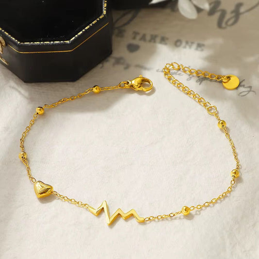 SJ 708 Heart beat Dainty Anklet - 18k Gold PVD plated stainless steel - Anti tarnish