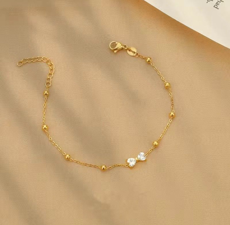 BSJ15C Bow beaded Bracelet - 18k gold PVD plated 316 stainless steel - Anti tarnish