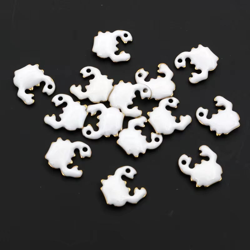 BBB 243 (c) White Crab Enamel Tiny Charm 18K Gold PVD plated stainless steel ( 1 piece ) Anti tarnish ( 10:10 mm )
