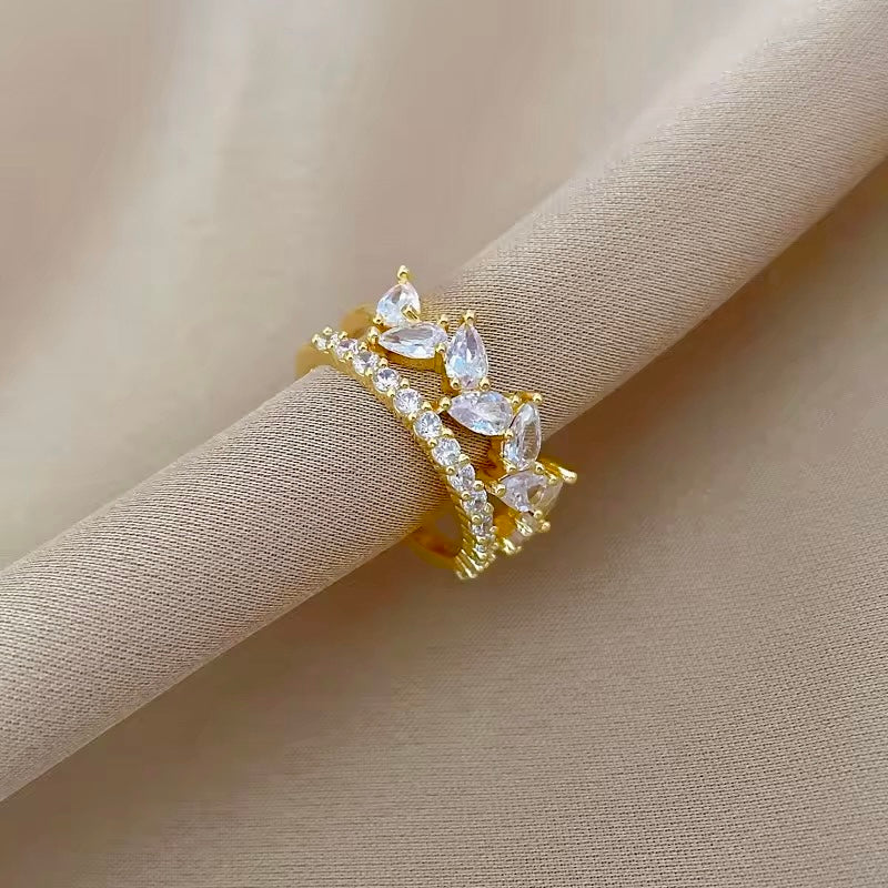 SJ 198 Crown zircon ring adjustable- 18k gold plated copper - Anti tarnish - Wholesale