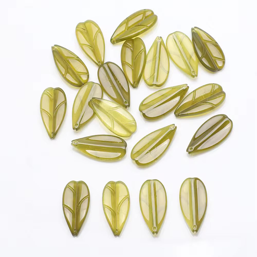 BBB 98 (b) Olive Green Leaf Crystal glass beads ( 1 pc ) ( 26:13 mm )