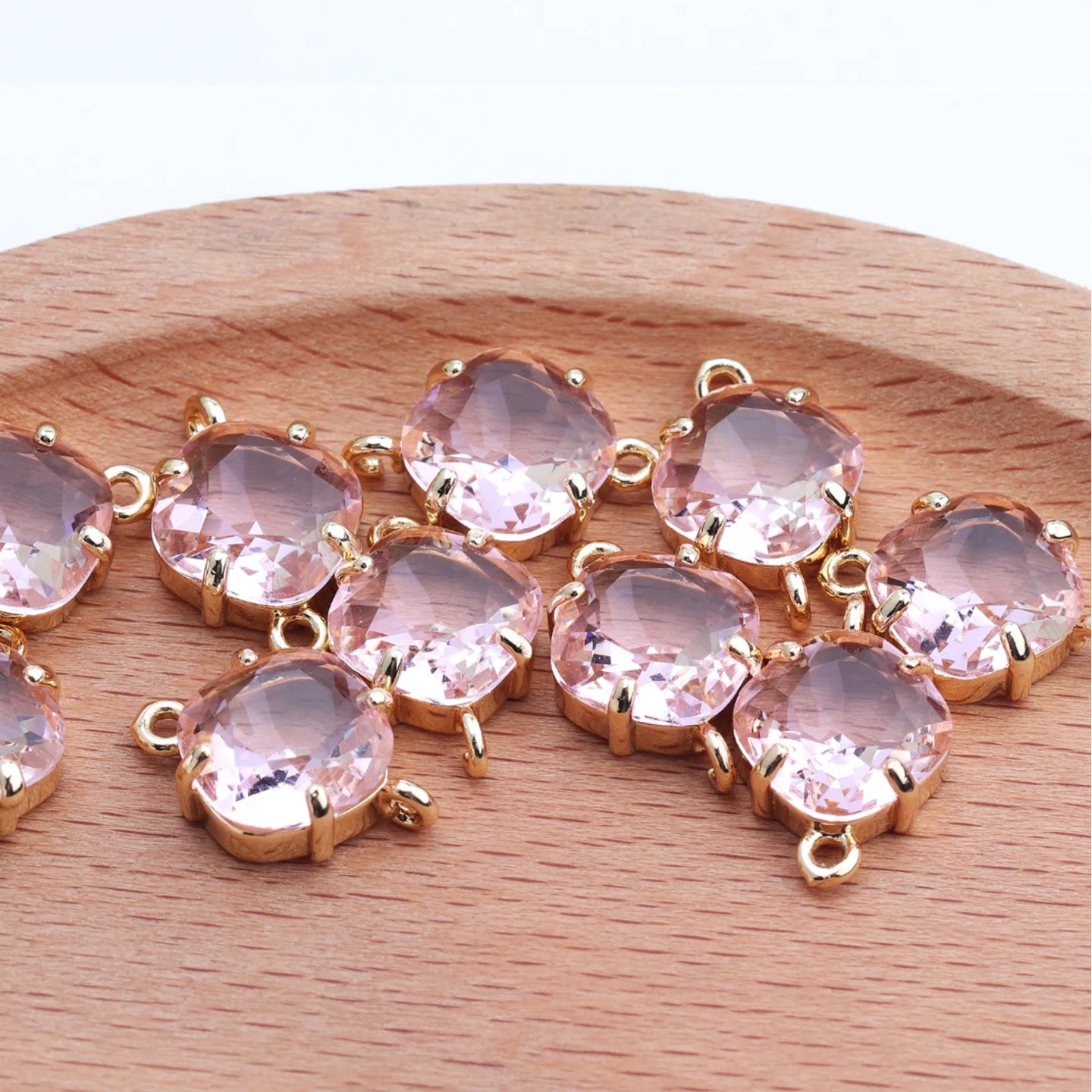 SS 489 Pink crystal connector gold plated ( 1 pc ) Anti tarnish