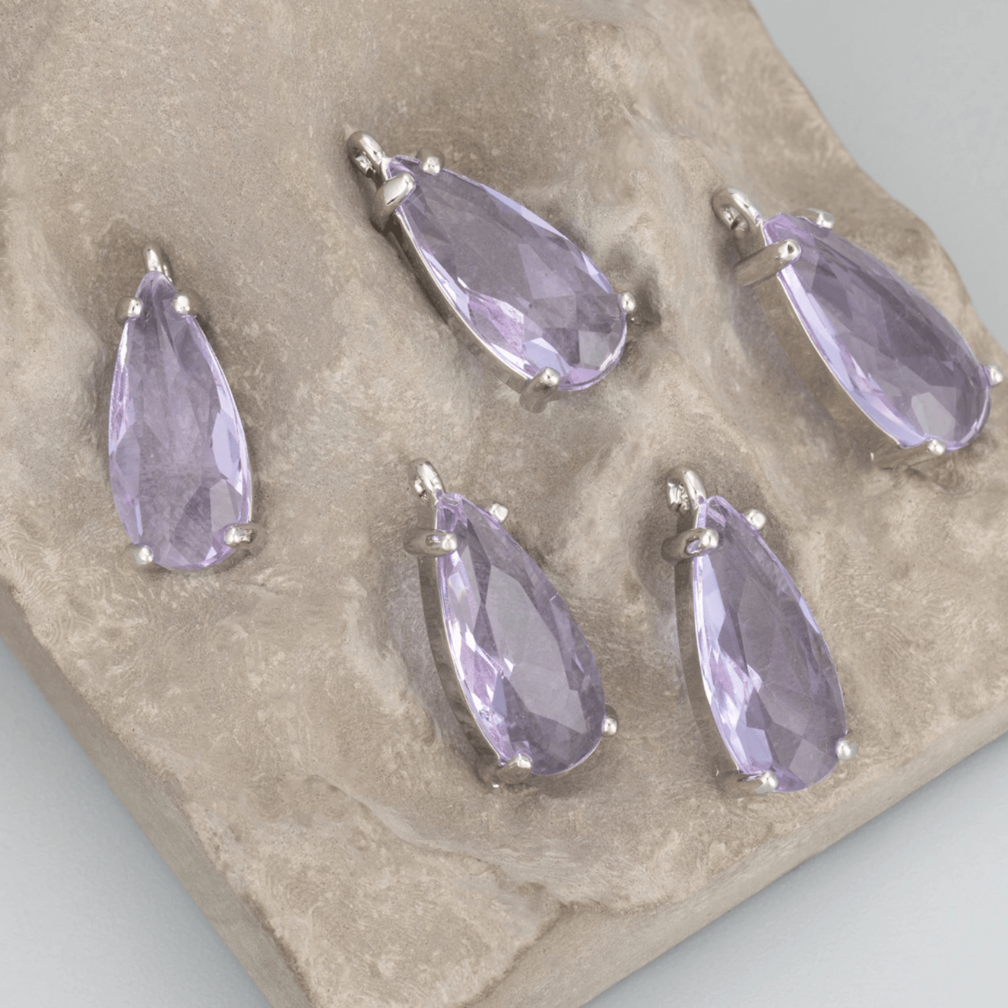 SS 493 light purple teardrop zircon crystal silver plated charm- anti tarnish