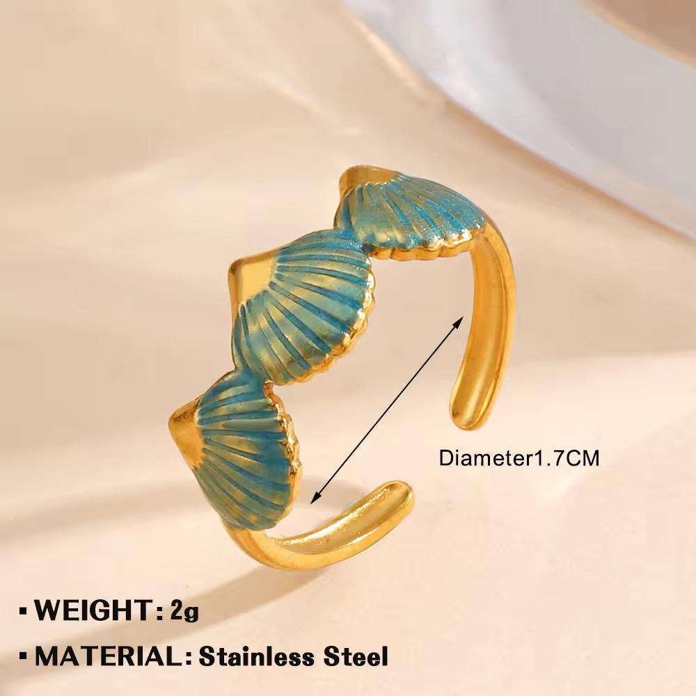 RSJ17D shell chunky enamel ring - 18k Gold PVD plated 316 stainless steel - Anti tarnish