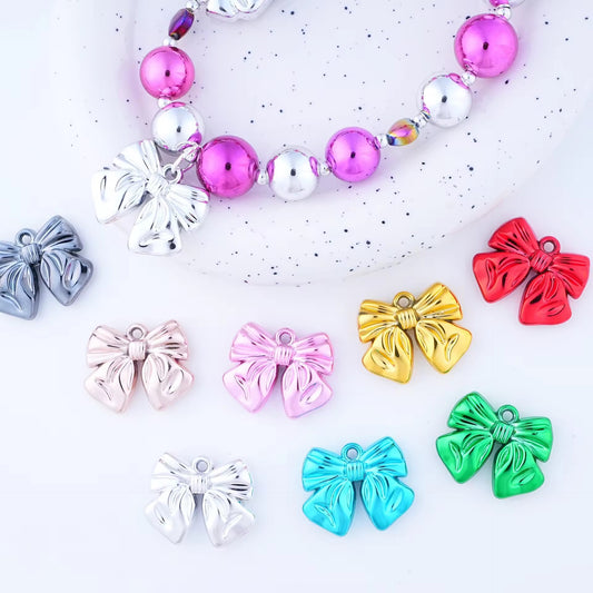 BBB 399 Bow Metallic Luminous Bead ( 1 pc ) UV Plated Acrylic ( 24*29mm )