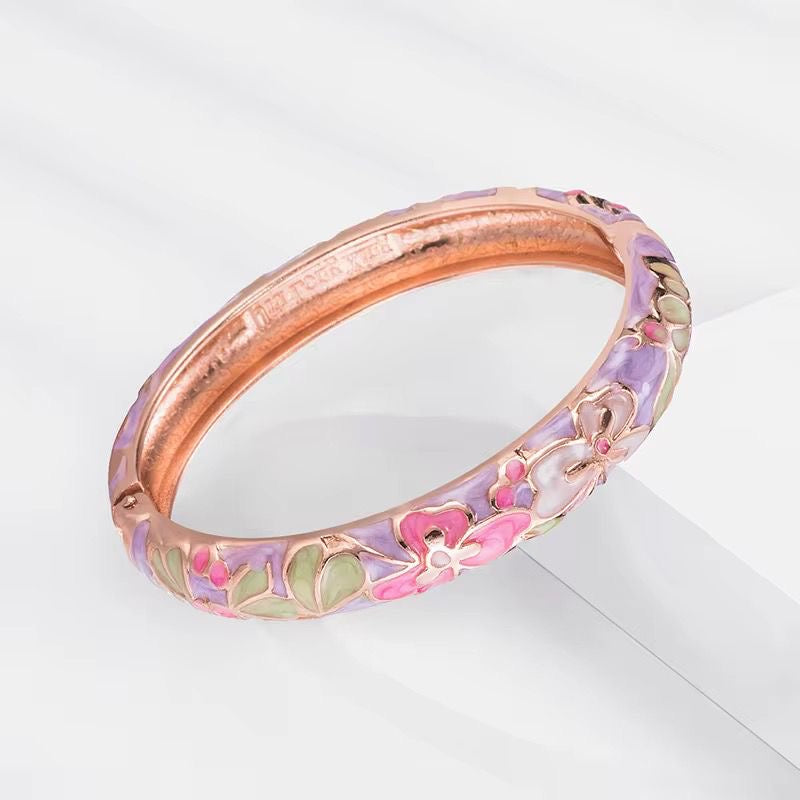 GP 07 Purple colourful Floral 10mm Cuff Bracelet 14k gold plated - Anti tarnish