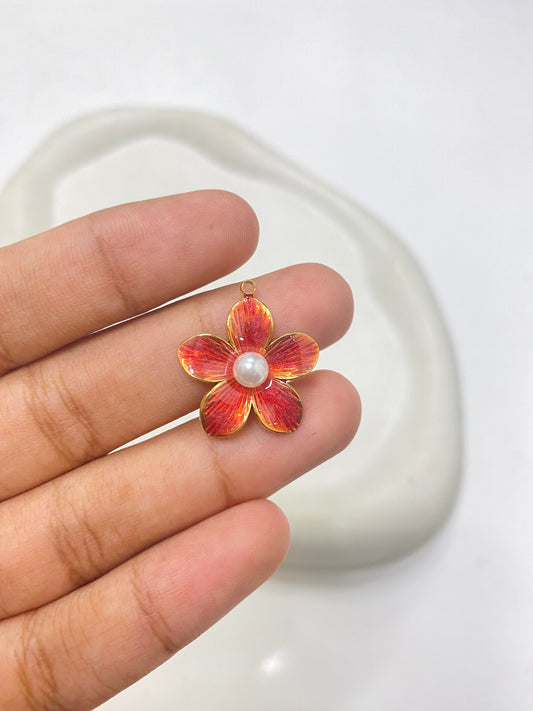 SS 2562 Red Floral charm 18k gold plated stainless steel ( 1 piece ) Anti tarnish
