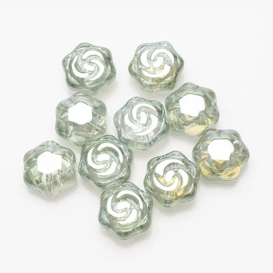 GB50 Luster Rose Flower plated Crystal glass beads ( 1 pc ) ( 16:15 mm )