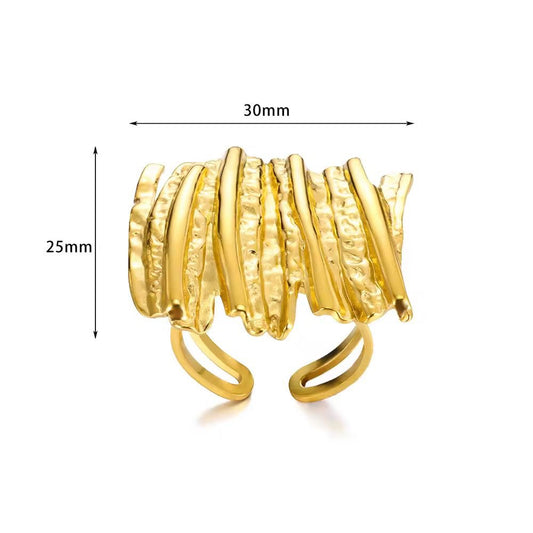 SJ 506 Chunky Fashion Hammered Ring adjustable - 18k Gold PVD plated stainless steel - Anti tarnish