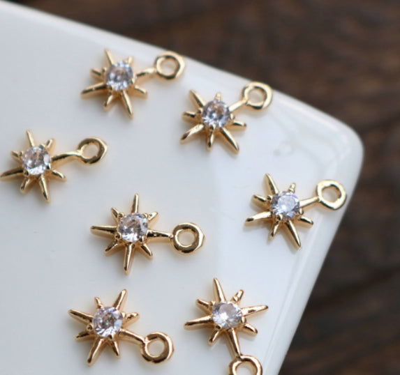 SS 512 twinkle zircon crystal gold plated charm ( 1 pc ) anti tarnish