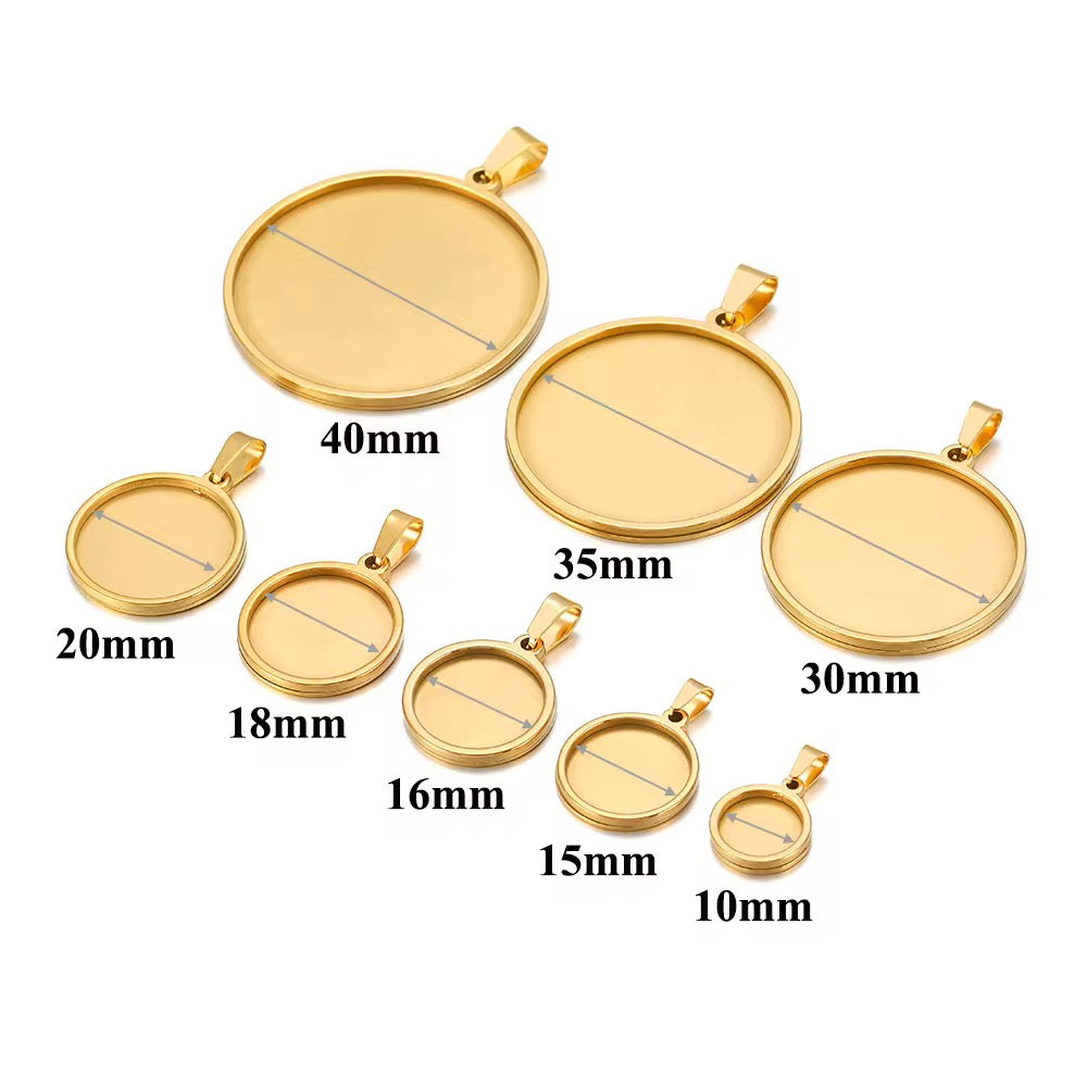 SS 1115 Thick Cabochon Base Pendant 18k Gold PVD plated stainless steel ( 1 pc ) Anti tarnish