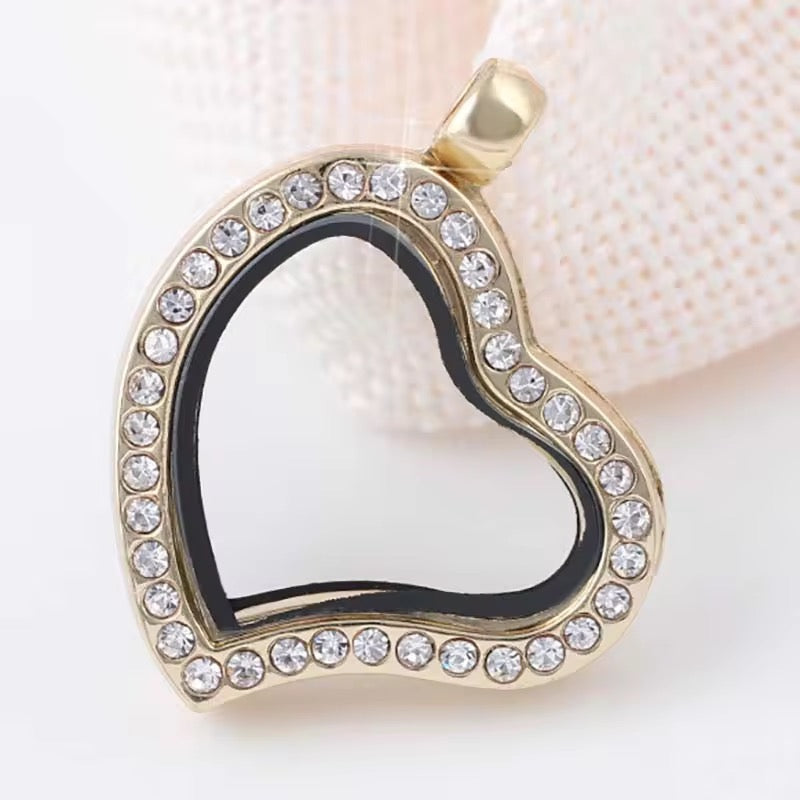FL 2546 Zircon Heart gold Floating Glass Locket gold plated alloy ( 1 pc ) - anti tarnish