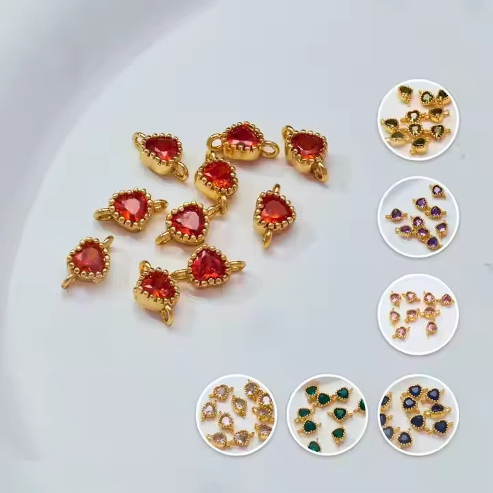 CZ 1356 Red Heart Zircon connector 14k gold plated ( 1 pc ) Anti tarnish