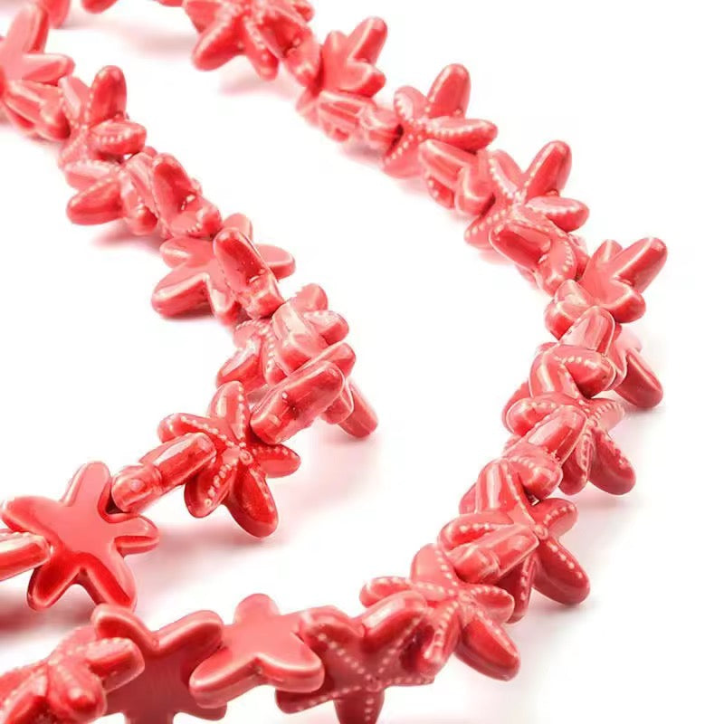 BBB 053 (h) Red Star Fish porcelain ceramic bead ( 1 pc )
