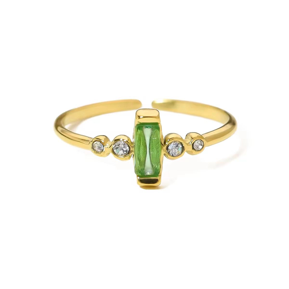 SJ 719 Dainty Green Zircon Ring Adjustable - 18k Gold PVD plated stainless steel - Anti tarnish
